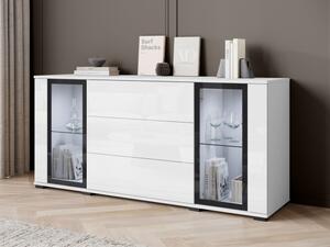 Široká komoda Hedvis SB 150 2D3S, Barva: bílá / bílý lesk, Osvětlení: osvětlení LED - bílé Mirjan24 5903211423284