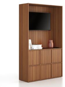 Kancelářská skříň FRAME, 6x dveře, prostor pro TV, 1299 x 450 x 2162 mm, PUSH-lock, ořech