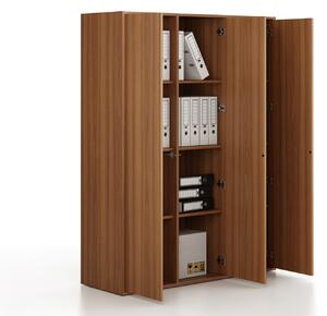 Kancelářská skříň FRAME, 3x dveře, 1299 x 450 x 1735 mm, PUSH-lock, ořech