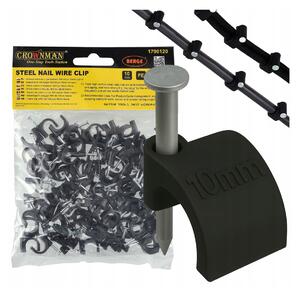 Držáky kabelů pro kabelové girlandy s hřebíkem 10 mm, 100 kusů, černé CROWNMAN