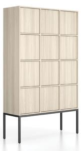 Kancelářská skříň FRAME, černá podnož, 12x dveře, 1299 x 450 x 2185 mm, PUSH-lock, dub přírodní