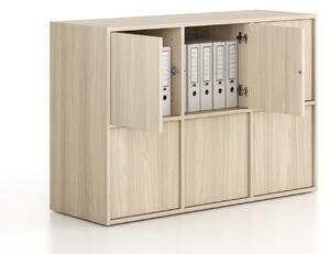 Kancelářská skříň FRAME, nízká, 6x dveře, 1299 x 450 x 881 mm, PUSH-lock, dub přírodní