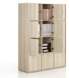 Kancelářská skříň FRAME, 12x dveře, 1299 x 450 x 1735 mm, PUSH-lock, dub přírodní