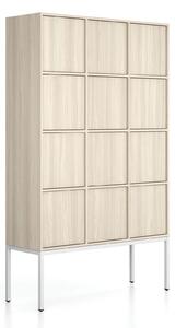 Kancelářská skříň FRAME, bílá podnož, 12x dveře, 1299 x 450 x 2185 mm, PUSH-lock, dub přírodní