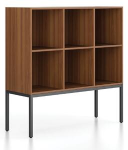Regál FRAME, nízký, s černou podnoží, 1299 x 450 x 1331 mm, ořech