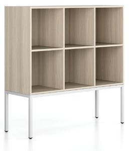 Regál FRAME, nízký, s bílou podnoží, 1299 x 450 x 1331 mm, dub přírodní
