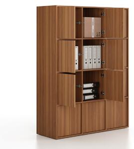 Kancelářská skříň FRAME, 12x dveře, 1299 x 450 x 1735 mm, PUSH-lock, ořech