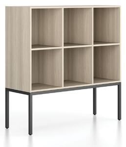 Regál FRAME, nízký, s černou podnoží, 1299 x 450 x 1331 mm, dub přírodní