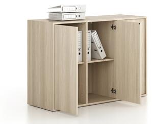 Kancelářská skříň FRAME, nízká, 3 dveře, 1299 x 450 x 881 mm, PUSH-lock, dub přírodní