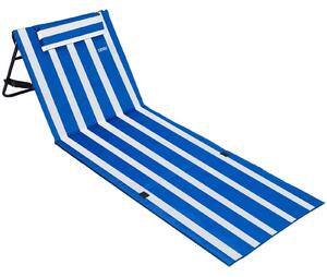 Skládací plážová podložka s opěradlem a polštářem 158 x 56 cm, modro-bílá, Detex