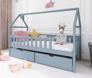 Dětská domečková postel z masivu borovice DIANA se šuplíky - 200x90 cm - ŠEDÁ