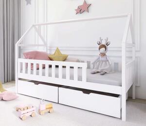 Dětská domečková postel z masivu borovice DIANA se šuplíky - 200x90 cm - BÍLÁ