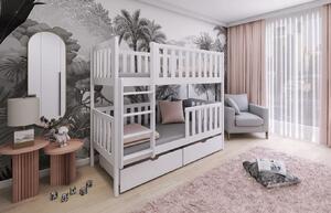 Dětská patrová postel z masivu borovice MICHAELA se šuplíky - 200x90 cm - BÍLÁ
