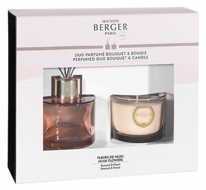 Maison Berger Paris Dárková sada Duo Mini: aroma Difuzér s náplní 80 ml + vonná svíčka 80 g, Květy pižma 6618