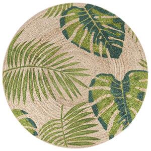 Kulatý koberec s listovým vzorem ⌀ 140 cm béžovo zelený BUGAY