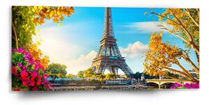 Sablio Obraz Paříž Eifellova věž Flowers - 110x50 cm