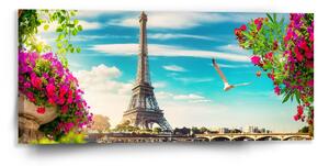 Sablio Obraz Paříž Eifellova věž Mraky - 110x50 cm