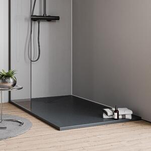 Flat shower tray mineral cast VIREO - stone look anthracite matt - size selectable