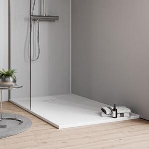 Flat mineral cast shower tray VIREO - matt white stone effect - size selectable