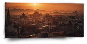 Sablio Obraz Barcelona Night Skyline - 110x50 cm
