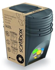 Prosperplast SORTIBOX IKWB25S3 3x25L Sada 3 odpadkových košů, 392x293x335, Antracit
