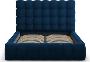 Královsky modrá sametová dvoulůžková postel MICADONI Mamaia 140 x 200 cm s úložným prostorem