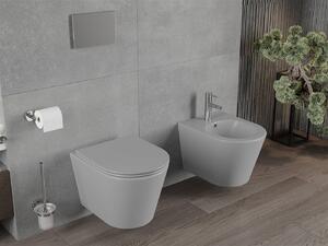 MEXEN - Rico WC mísa Rimless, WC sedátko se zpomalovacím mechanismem, Slim, duroplast - světle šedá matná - 30724061