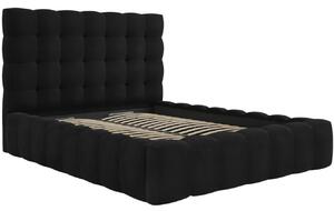 Černá sametová dvoulůžková postel MICADONI Mamaia 140 x 200 cm s úložným prostorem