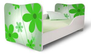 Dětská postel KVĚTY zelené 140x70 cm + matrace ZDARMA