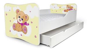 Dětská postel se šuplíkem MEDVÍDEK žlutý 160x80 cm + matrace ZDARMA
