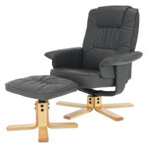 Relaxační otáčecí křeslo s taburetem v tmavě šedé barvě s dřevěnou konstrukcí TK3032