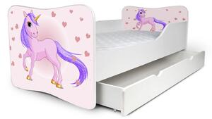 Dětská postel se šuplíkem JEDNOROŽEC růžový 160x80 cm + matrace ZDARMA