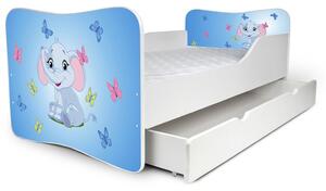 Dětská postel se šuplíkem SLONÍK modrý 160x80 cm + matrace ZDARMA
