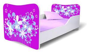 Dětská postel KVĚTINKY FIALOVÉ 140x70 cm + matrace ZDARMA