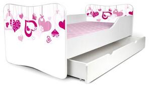 Dětská postel se šuplíkem SRDÍČKA 180x80 cm + matrace ZDARMA