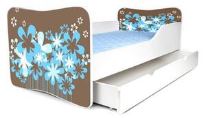 Dětská postel se šuplíkem KVĚTINKY HNĚDÉ 140x70 cm + matrace ZDARMA