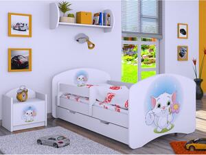 Dětská postel se šuplíkem 160x80cm KOČIČKA S KYTIČKOU - bílá