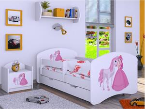 Dětská postel se šuplíkem 180x90cm PRINCEZNA A KONÍK - bílá