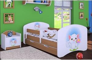 Dětská postel se šuplíkem 180x90cm KOČIČKA S KYTIČKOU - buk