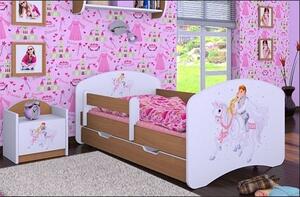 Dětská postel se šuplíkem 160x80cm PRINC NA BÍLÉM KONI - buk