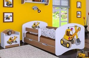 Dětská postel se šuplíkem 180x90cm ŽLUTÝ BAGR - buk