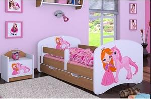 Dětská postel se šuplíkem 160x80cm PRINCEZNA A JEDNOROŽEC - buk