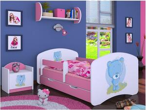 Dětská postel se šuplíkem 180x90cm MODRÝ MEDVÍDEK - růžová