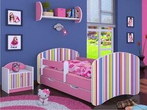 Dětská postel se šuplíkem 160x80cm PROUŽKY - růžová