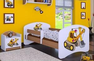 Dětská postel bez šuplíku 160x80cm ŽLUTÝ BAGR - buk