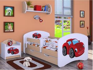 Dětská postel se šuplíkem 160x80cm RED CAR - světlá hruška