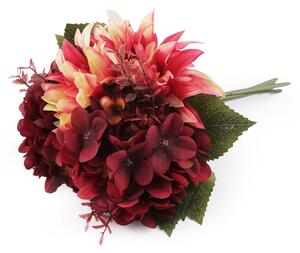 Umělá kytice chryzantéma, hortenzie barva 5 bordó červená, 1 svaz