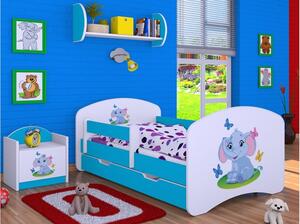 Dětská postel se šuplíkem 160x80cm SLON A MOTÝLCI - modrá