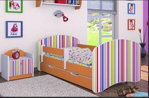 Dětská postel se šuplíkem 160x80cm PROUŽKY - oranžová