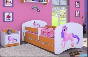 Dětská postel se šuplíkem 180x90cm JEDNOROŽEC - oranžová